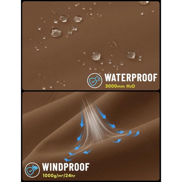 Men's Winter Coats Brown with 9 Pockets Waterproof Ski Jacket Warm - Picture 2 of 7